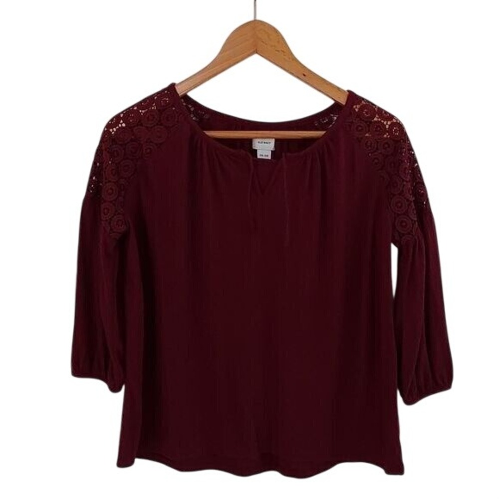 Girls XXL 16 Burgundy Crochet Lace Peasant Blouse Top Festival Fairycore Boho